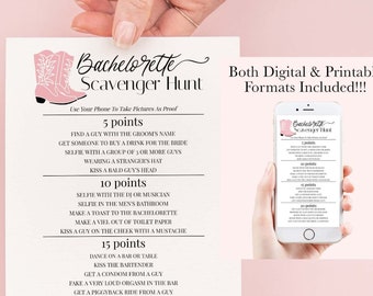 Pink Space Cowboy Bachelorette Scavenger Hunt Game Template, Editable, Western, Text, Email, Print PPW917 CHELSEA