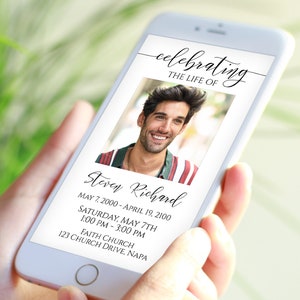 Memorial Invite, Electronic Celebration of Life Announcement, Funeral Evite, Email, Text Message,  Editable Corjl Template PPF550