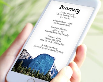Electronic Itinerary Template, Evite, Hen Party, Family Reunion, Mountain, Hiking Details, Schedule, Wedding Events PPW50 YOSEMITE
