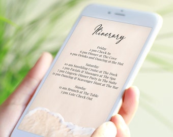 Beach Electronic Itinerary Template, Bachelorette, Wedding Events, Family Reunions, Text Message, Email, Blush, Editable PPW20 BREE