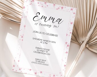 Kids Birthday Party Invitation Template, Pink Stars, Editable Printable, Children's Age Birthday, Paperless Post Template 240001