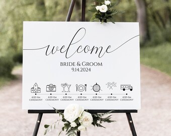 Wedding Day Welcome Timeline Sign, Printable Wedding Day Schedule, Reception Itinerary, 100% Editable  PPW0560