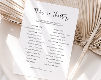 This or That | Bridal Shower Game | Would She Rather | Corjl Template | Editable Printable | Instant Download | Bachelorette PPW557 BRIELLE