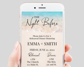 Beach Wedding Rehearsal Evite Template, Email, Text Message, Tropical Wedding, The Night Before Invitation Printable Editable PPW20 BREE