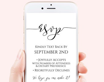 Minimalist Electronic Wedding RSVP Reply Template, Evite, Digital, Text Message, Digital Invite Reply GRACE PPW550