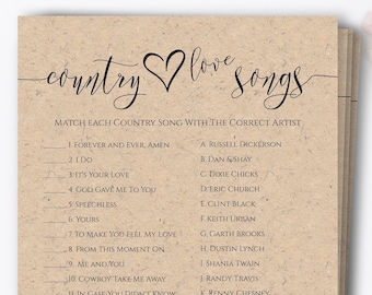 Country Love Songs Game, Kraft Bridal Shower Quiz, Bachelorette Party, Heart, Elegant Wedding PPW0550 Grace