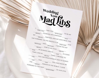 Wedding Vow Mad Libs Game Template, Retro Bridal Weekend Activity, Bachelorette Party Modern Game Printable, Editable PPW74
