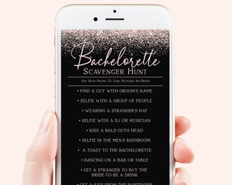 Bachelorette Scavenger Hunt e-mailsjabloon, vrijgezellenfeest, tekstberichtformaat, Blush Pink Glitter, 100% bewerkbare sjabloon PPW90 PPW92