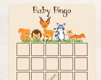 Bingo Baby Shower ~ Woodland Animal Baby Shower Game ~ Gender Neutral Theme ~ Printable Game 0046