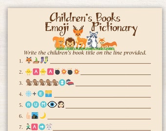 Children's Books Emoji ~ Woodland Animal Baby Shower Game ~ Gender Neutral Theme ~ Printable Game 0046