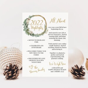 Modelo de carta de Natal, revisão do ano, boletim informativo de feriado de guirlanda de Natal moderna, atualização familiar editável 22H002