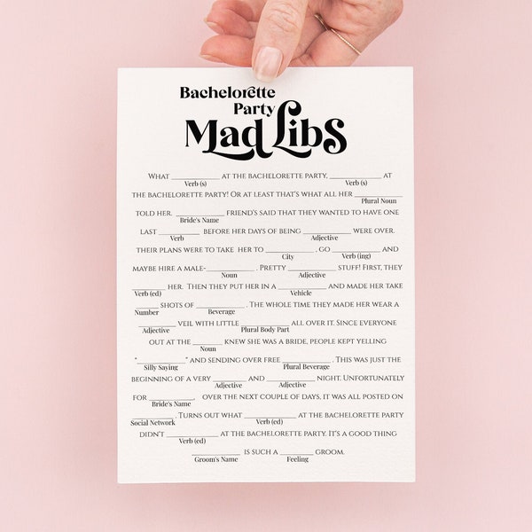 Bachelorette Party Mad Libs Game Template, Retro Bridal Weekend Activity, Modern Game Printable, Editable PPW74