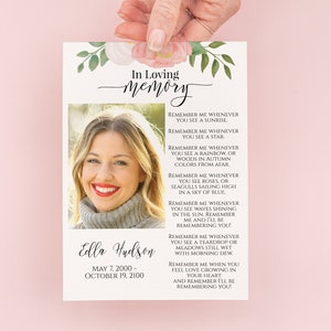 Modèle de carte de prière commémorative, fleurs célébration de la vie, carte funéraire florale rose, modèle Corjl modifiable CL230
