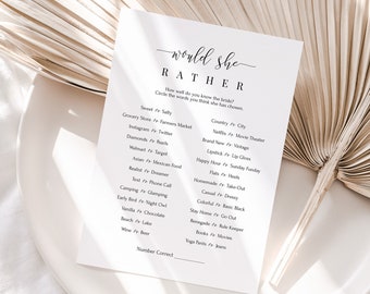 Bridal Shower Games, Printable, Would She Rather, Editable, Corjl Template, Instant Download, This or That, Minimalist PPW551 ELLE