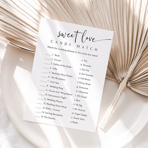 Sweet Love Candy Match Quiz, Bridal Shower Games, Bachelorette Party, Printable Template, Editable Instant Download PPW552 FAYE