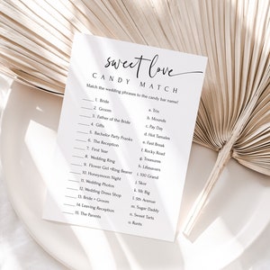Sweet Love Candy Match Quiz, jogos de chá de panela, despedida de solteira, modelo para impressão, download instantâneo editável PPW552 FAYE
