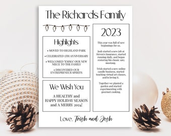 Christmas Letter Template, Year in Review, Christmas Newsletter, Family Update, String of Christmas Lights, Instant Download Editable PPC-19