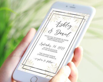 Electronic Wedding Invitation, Mobile Phone Invite, Evite, Text message, Email Details, Editable Text,  Corjl PPW-NY21