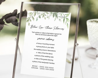 Wedding Photo Hunt Sign | Blow Up Their Phone Game | Greenery | Wedding Signs | Instant Download | Editable Printable PPW555 ASHER