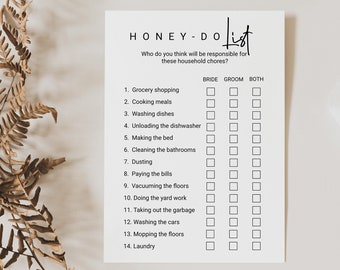 chore chart husband and wife Honey Do List Bridal Shower Game Template, Editable Modern Printable, Couple Chore Game, Wedding Shower Party, Minimalist PPW554 EZRA
