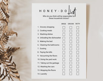 Honey Do List Bridal Shower Game Template, Editable Modern Printable, Couple Chore Game, Wedding Shower Party, Minimalist PPW554 EZRA