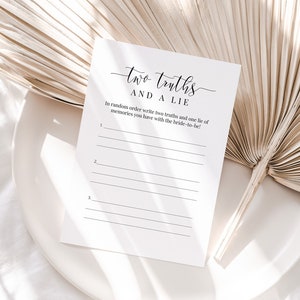 Bridal Shower Game, Two Truths and a Lie A, Wedding Shower Game, Minimalist Wedding Template, Editable Printable, Hen Party PPW551 ELLE