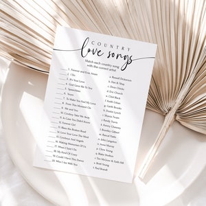 Country Love Songs, Bridal Shower Games, Bachelorette Party, Printable Template, Editable Instant Download PPW552 FAYE