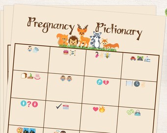 Pregnancy Pictionary ~ Baby Shower Emoji Game ~ Woodland Animal Baby Shower ~ Gender Neutral Theme ~ Printable Game 0046