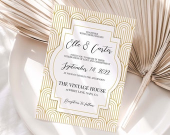 Art Deco Wedding Invitation Template, Modern Art Deco Wedding Invite, Gold Gatsby Invitation DIY Editable PPW1920 BETTY