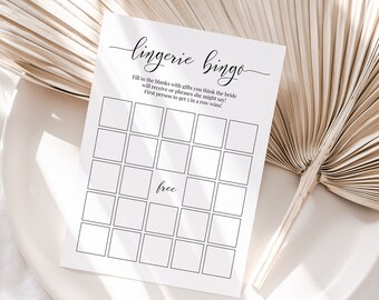 Bachelorette Party Game, Lingerie Bingo Minimalist Bridal Template, Editable Printable, Hen Party, Wedding PPW551 ELLE