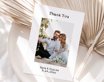 Photo Thank You Card Template, Retro Typewriter Text Design, Wedding Thank You, Personalize Editable Instant Download PPW330 TYPEWRITER