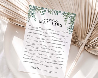 Greenery Wedding Love Story Mad Libs Game Template, Bridal Shower Printable, Editable PPW0440