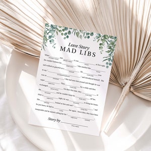 Greenery Wedding Love Story Mad Libs Game Template, Bridal Shower Printable, Editable PPW0440