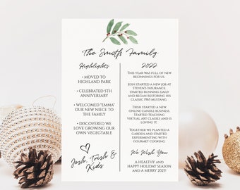 Christmas Letter Template, Year in Review, Christmas Newsletter, Family Update  Instant Download, Holiday Berry Greenery, Editable, PPC-19