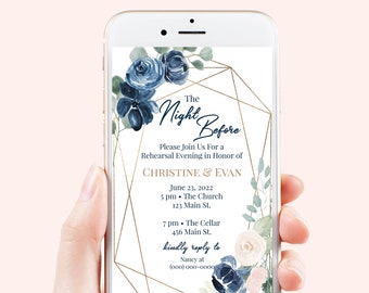 Rehearsal Dinner, Electronic Invitation, Evite, Digital, Text Message, Phone Invite, Gold, The Night Before Editable Template AVRIL-C3