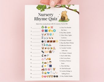 Winnie the Pooh Baby Shower Game: Nursery Rhyme Emoji Quiz (Printable PDF) PPB320