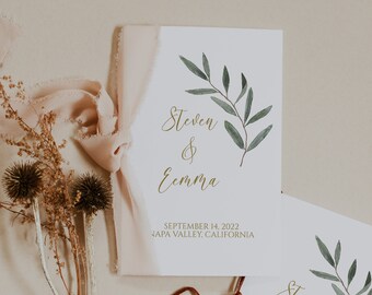 Wedding Folding Program, Greenery Wedding Order of Events, Gold Wedding Program, Wedding Handout EditableTemplate PPW800