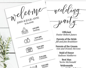 Wedding Timeline Program, Printable Wedding Day Schedule, Ceremony Itinerary, Order of Service 100% Editable PPW0550 GRACE