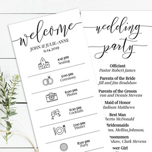 Wedding Timeline Program, Printable Wedding Day Schedule, Ceremony Itinerary, Order of Service 100% Editable PPW0550 GRACE image 1