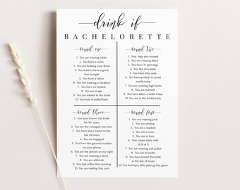 Bachelorette Party Drink if Game, Minimalist Bridal Template, Editable Modern Printable, Hen Party, Wedding PPW551 ELLE