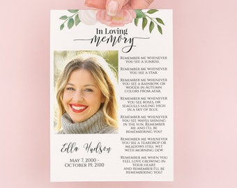 Memorial Prayer Card Template, Flowers Celebration of Life, Pink Floral Funeral Card, Editable Corjl Template CL230