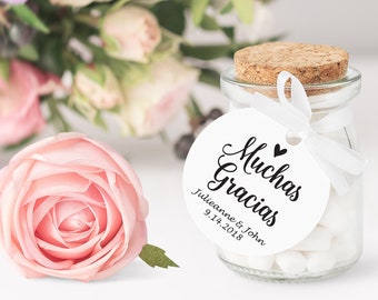 Muchas Gracias Heart Tag, Round Wedding Favor Tag, Favor Thank You Tags, Spanish Editable Printable,  Instant Download, 115