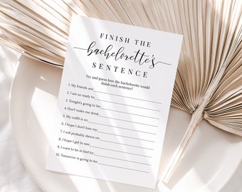 Bachelorette Party Game, Finish the Bachelorette's Sentence, Minimalist Bridal Template, Editable Printable, Hen Party, Wedding PPW551 ELLE