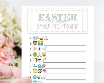 Easter Bible Party Game Printable, Emoji Pictionary, Christian Party Activity, Family Children's Activity EASTER-3C