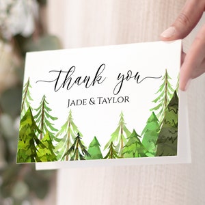 Pine Tree Thank You Card, Wedding Thank You, Printable Editable Template, Corjl LINDEN PPW410 image 1