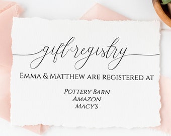 Minimalist Gift Registry Card, Wedding, Bridal or Baby Shower Invitation Details, Simplistic Elegant Font Template Editable  PPW0560