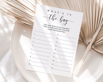 Bridal Shower Game, What's in the Bag, Honeymoon Bag Game, Minimalist Bridal Template, Editable Modern Printable, Hen Party PPW551 ELLE