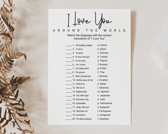 I Love You Around The World Bridal Shower Game Template, Editable Modern Printable, Wedding Shower Party, Minimalist PPW554 EZRA