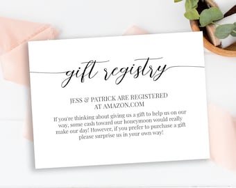 Gift Registry Card Template, Wedding Invitation Enclosure, Invite Insert, Bridal Shower Registry, Wedding Editable Printable PPW16 MAE