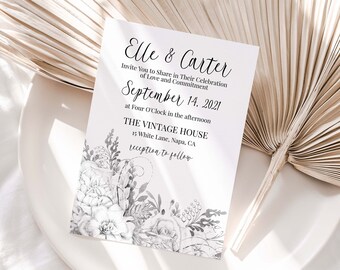 Wedding Invitation, White Rose Invite, RSVP, Details Card, White Silver Floral, Editable Corjl Template PPW190 ELSA